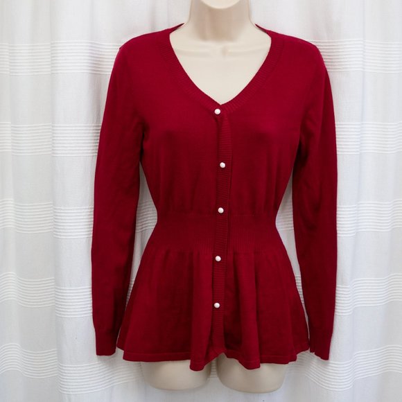Allegra K Sweaters - NWOT Crimson Faux Pearl Peplum Sweater
